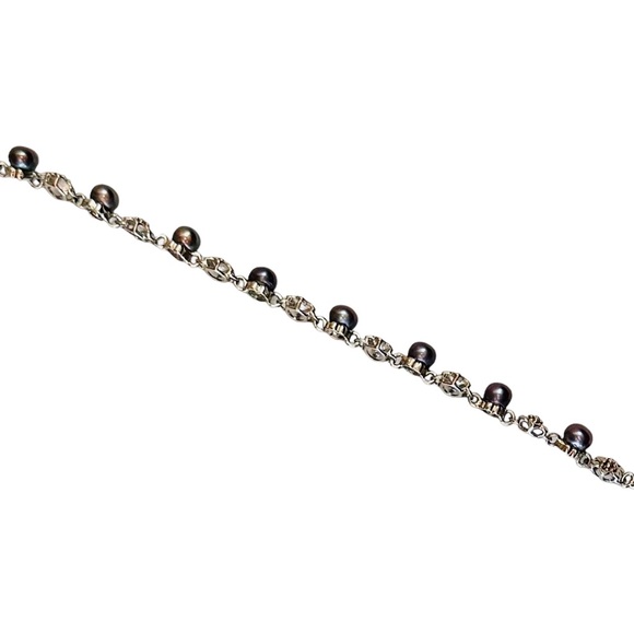Silver Flower Tahitian Pearl Bracelet 7.5"L New - Picture 6 of 7